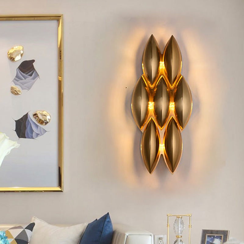 Oval Sconce Light Traditionary Metal 7/14 Heads Gold Wall Lamp Fixture for Living Room, 7"/14" Wide Gold 8" Clearhalo 'Wall Lamps & Sconces' 'Wall Lights' Lighting' 239175