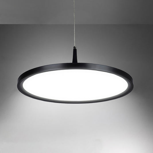 Led Office Pendant Lamp with Plate Metal Shade Simplicity White/Black Ceiling Light Fixture in White/Warm Light, 12"/16"/19.5" Wide Black Clearhalo 'Ceiling Lights' 'Modern Pendants' 'Modern' 'Pendant Lights' 'Pendants' Lighting' 239195