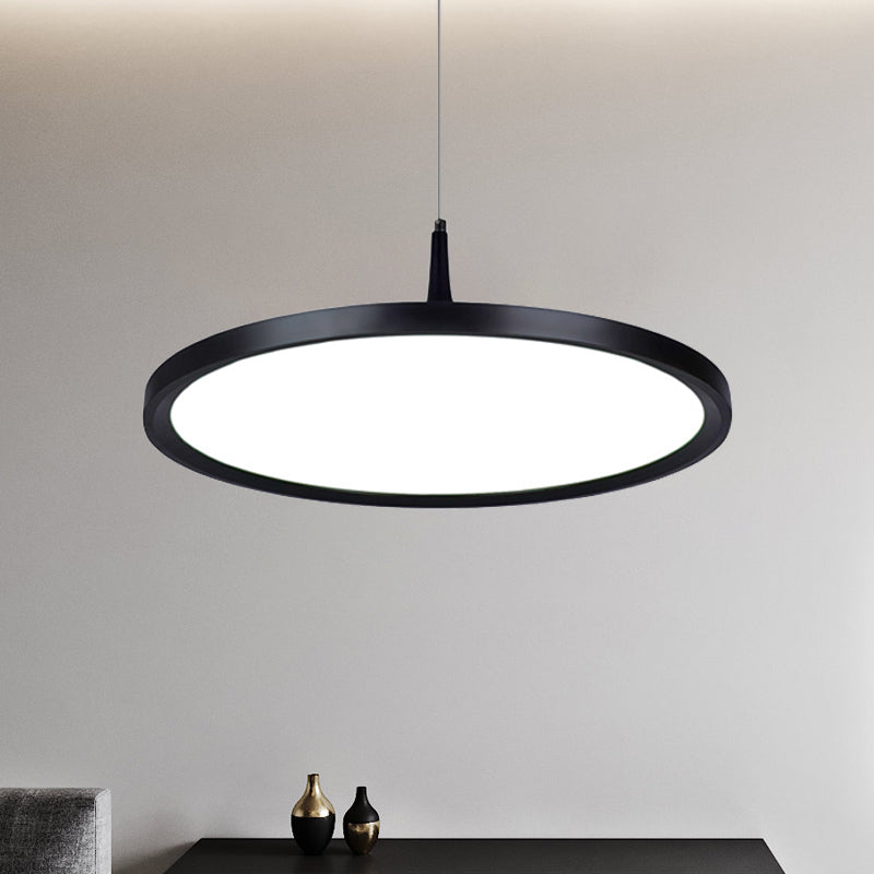 Led Office Pendant Lamp with Plate Metal Shade Simplicity White/Black Ceiling Light Fixture in White/Warm Light, 12"/16"/19.5" Wide Clearhalo 'Ceiling Lights' 'Modern Pendants' 'Modern' 'Pendant Lights' 'Pendants' Lighting' 239196