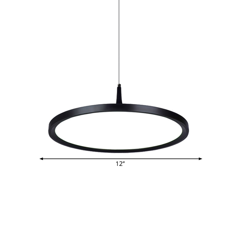 Led Office Pendant Lamp with Plate Metal Shade Simplicity White/Black Ceiling Light Fixture in White/Warm Light, 12"/16"/19.5" Wide Clearhalo 'Ceiling Lights' 'Modern Pendants' 'Modern' 'Pendant Lights' 'Pendants' Lighting' 239197