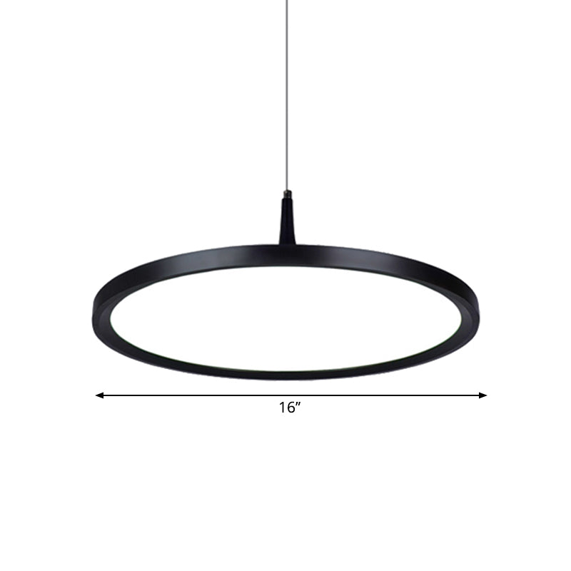 Led Office Pendant Lamp with Plate Metal Shade Simplicity White/Black Ceiling Light Fixture in White/Warm Light, 12"/16"/19.5" Wide Clearhalo 'Ceiling Lights' 'Modern Pendants' 'Modern' 'Pendant Lights' 'Pendants' Lighting' 239198