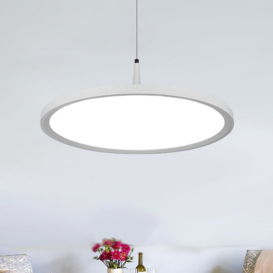 Led Office Pendant Lamp with Plate Metal Shade Simplicity White/Black Ceiling Light Fixture in White/Warm Light, 12"/16"/19.5" Wide Clearhalo 'Ceiling Lights' 'Modern Pendants' 'Modern' 'Pendant Lights' 'Pendants' Lighting' 239200