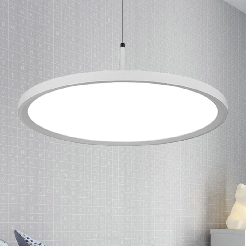 Led Office Pendant Lamp with Plate Metal Shade Simplicity White/Black Ceiling Light Fixture in White/Warm Light, 12"/16"/19.5" Wide Clearhalo 'Ceiling Lights' 'Modern Pendants' 'Modern' 'Pendant Lights' 'Pendants' Lighting' 239201