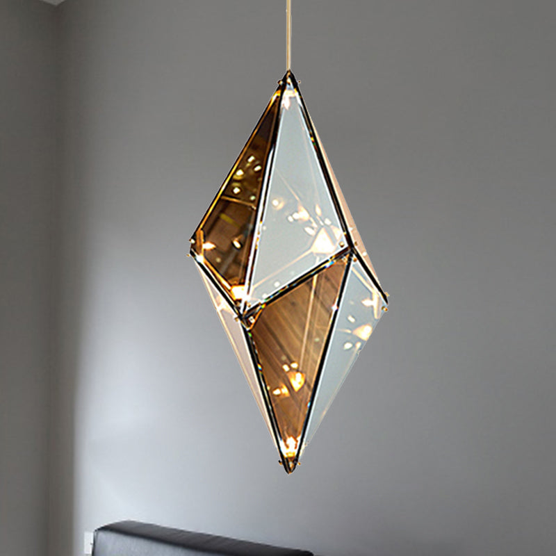 Horizontal/Vertical Diamond Pendant Lamp Modernist Amber/Smoke Glass Multi Lights Living Room Led Ceiling Light Fixture, 23.5"/31"/42" Wide Amber Vertical Clearhalo 'Ceiling Lights' 'Glass shade' 'Glass' 'Modern Pendants' 'Modern' 'Pendant Lights' 'Pendants' Lighting' 239202