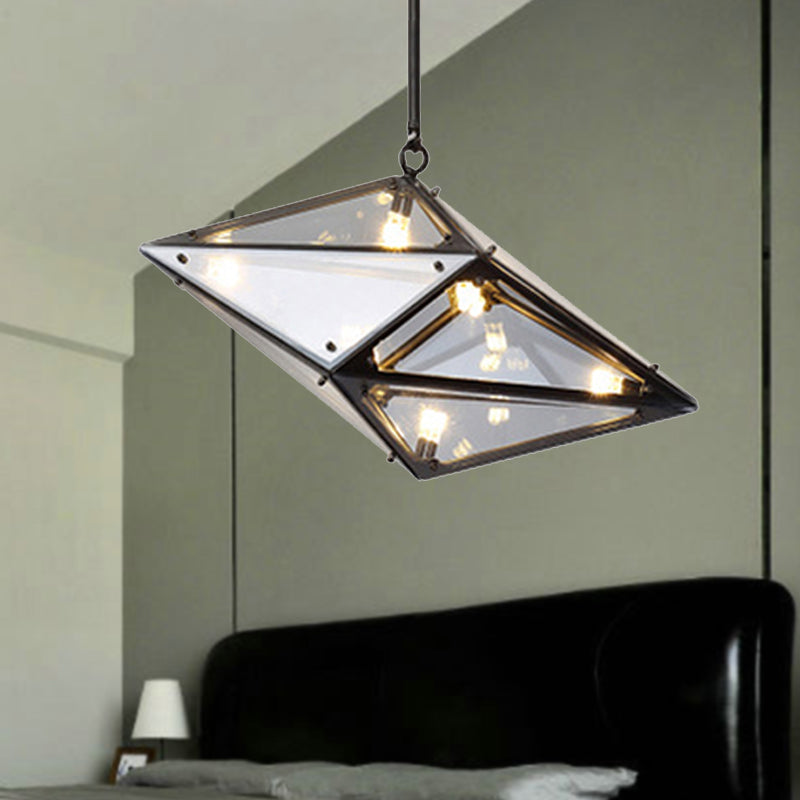 Horizontal/Vertical Diamond Pendant Lamp Modernist Amber/Smoke Glass Multi Lights Living Room Led Ceiling Light Fixture, 23.5"/31"/42" Wide Smoke Gray Horizontal Clearhalo 'Ceiling Lights' 'Glass shade' 'Glass' 'Modern Pendants' 'Modern' 'Pendant Lights' 'Pendants' Lighting' 239220