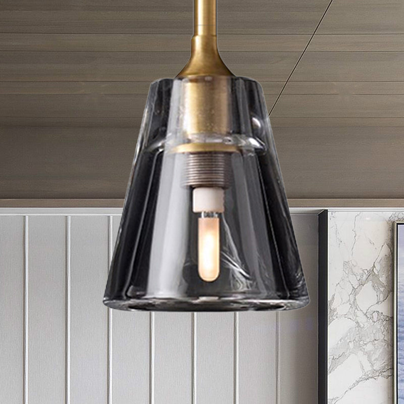 Black/Brass/Chrome Cone Pendant Lamp Post Modernist Led Double Smoke Glass Ceiling Light Fixture Brass Clearhalo 'Ceiling Lights' 'Glass shade' 'Glass' 'Modern Pendants' 'Modern' 'Pendant Lights' 'Pendants' Lighting' 239222