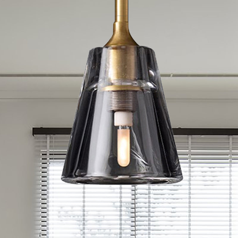 Black/Brass/Chrome Cone Pendant Lamp Post Modernist Led Double Smoke Glass Ceiling Light Fixture Clearhalo 'Ceiling Lights' 'Glass shade' 'Glass' 'Modern Pendants' 'Modern' 'Pendant Lights' 'Pendants' Lighting' 239223