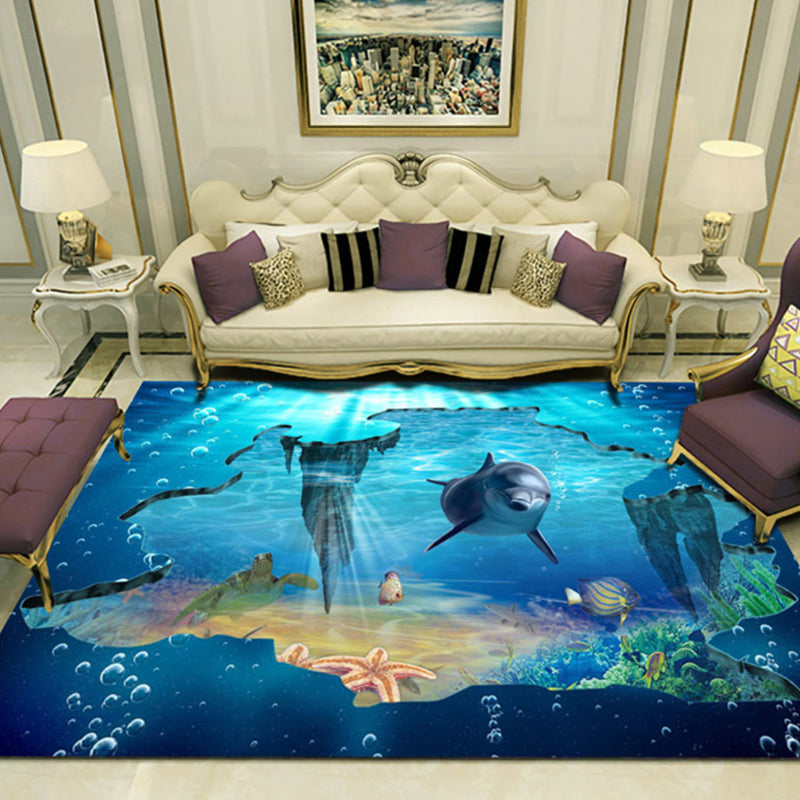 Novelty 3D Ocean Printed Rug Multi-Color Polyster Area Carpet Non-Slip Backing Easy Care Area Rug for Living Room Lake Blue Clearhalo 'Area Rug' 'Rug' 2392266