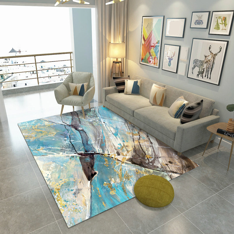 Steampunk Living Room Rug Multi Color Abstract Print Indoor Rug Polyster Non-Slip Pet Friendly Carpet Blue Clearhalo 'Area Rug' 'Rug' 2392609