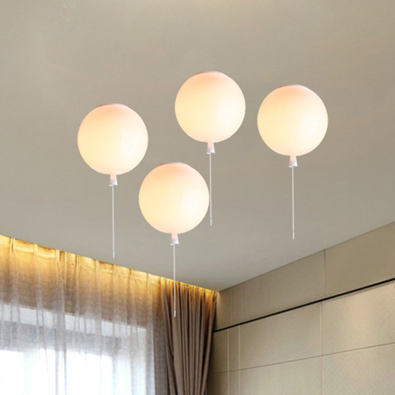 Balloon Shade Suspension Lamp Modernist Style Plastic 8"/10" Width 1 Light Living Room Ceiling Lamp in White White Clearhalo 'Ceiling Lights' 'Close To Ceiling Lights' 'Close to ceiling' 'Flush mount' Lighting' 239262