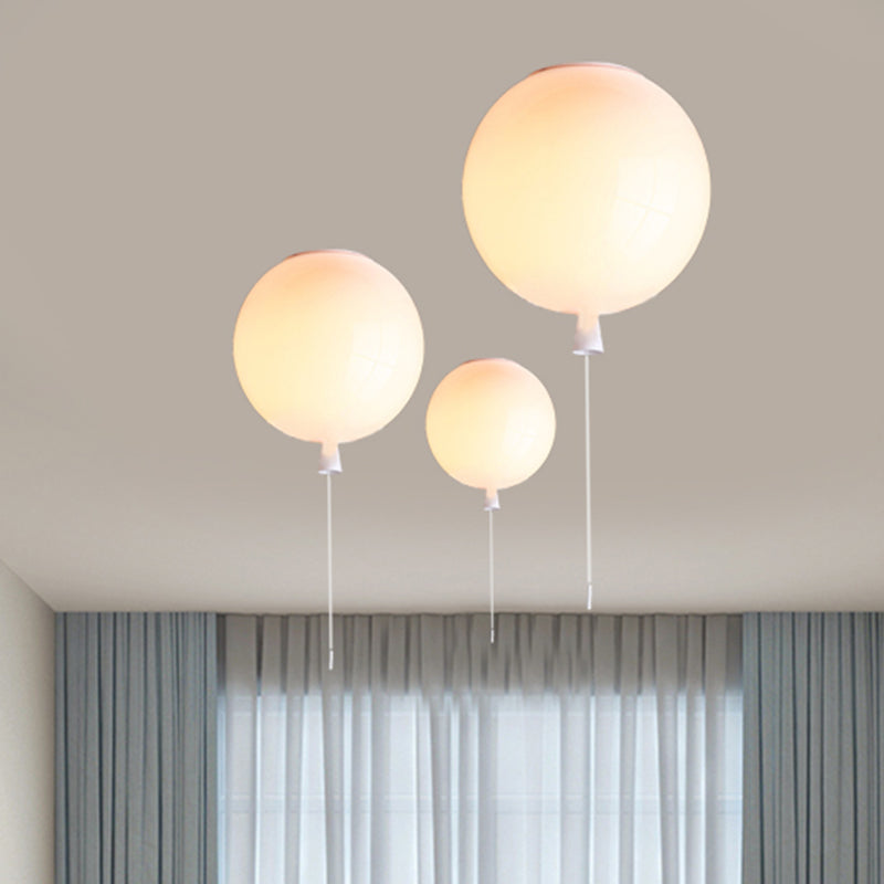 Balloon Shade Suspension Lamp Modernist Style Plastic 8"/10" Width 1 Light Living Room Ceiling Lamp in White White Clearhalo 'Ceiling Lights' 'Close To Ceiling Lights' 'Close to ceiling' 'Flush mount' Lighting' 239263