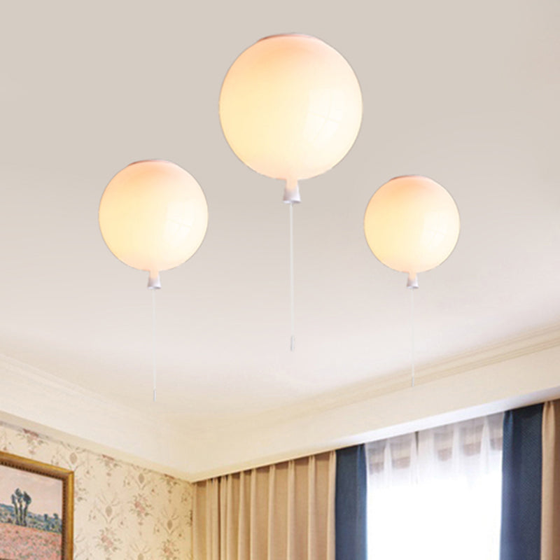 Balloon Shade Suspension Lamp Modernist Style Plastic 8"/10" Width 1 Light Living Room Ceiling Lamp in White White 8" Clearhalo 'Ceiling Lights' 'Close To Ceiling Lights' 'Close to ceiling' 'Flush mount' Lighting' 239264