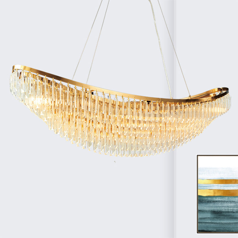 Crystal Ship Large Chandelier for Restaurant Hotel Post Modern LED Ceiling Hanging Light in Gold, White Light Gold Clearhalo 'Ceiling Lights' 'Chandeliers' 'Modern Chandeliers' 'Modern' Lighting' 239272