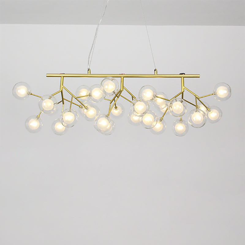 Bubble Dining Room Chandelier Light with Branch Design Clear Glass 39"/47" W 27/36-Light Modern Hanging Lamp in Gold Gold Clearhalo 'Ceiling Lights' 'Chandeliers' 'Modern Chandeliers' 'Modern' Lighting' 239291