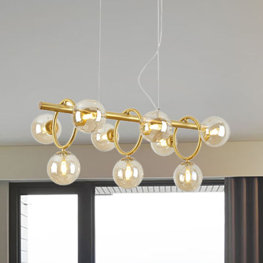 Bubble Island Lighting Nordic Style Clear/Cognac Glass 9 Lights Gold Hanging Pendant Light Clearhalo 'Ceiling Lights' 'Glass shade' 'Glass' 'Island Lights' Lighting' 239292