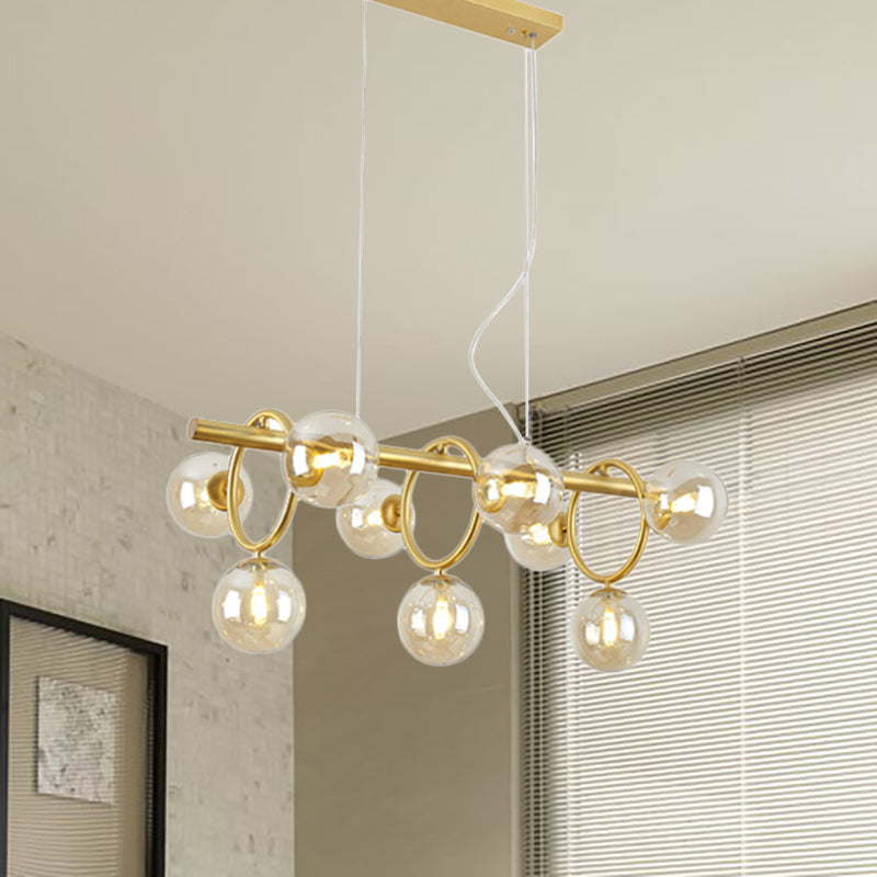 Bubble Island Lighting Nordic Style Clear/Cognac Glass 9 Lights Gold Hanging Pendant Light Clearhalo 'Ceiling Lights' 'Glass shade' 'Glass' 'Island Lights' Lighting' 239293