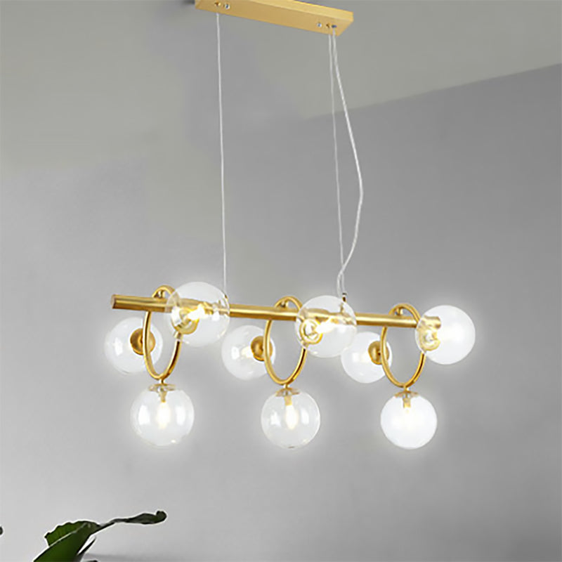 Bubble Island Lighting Nordic Style Clear/Cognac Glass 9 Lights Gold Hanging Pendant Light Clearhalo 'Ceiling Lights' 'Glass shade' 'Glass' 'Island Lights' Lighting' 239294