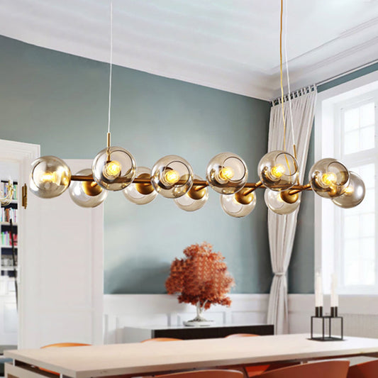 Radial Chandelier Light Post Modern Glass 8/12 Lights Black/Gold Ceiling Suspension Lamp 12 Gold Clearhalo 'Ceiling Lights' 'Chandeliers' 'Glass shade' 'Glass' 'Modern Chandeliers' 'Modern' Lighting' 239301