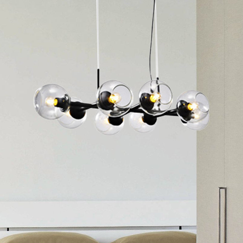 Radial Chandelier Light Post Modern Glass 8/12 Lights Black/Gold Ceiling Suspension Lamp 8 Black Clearhalo 'Ceiling Lights' 'Chandeliers' 'Glass shade' 'Glass' 'Modern Chandeliers' 'Modern' Lighting' 239302