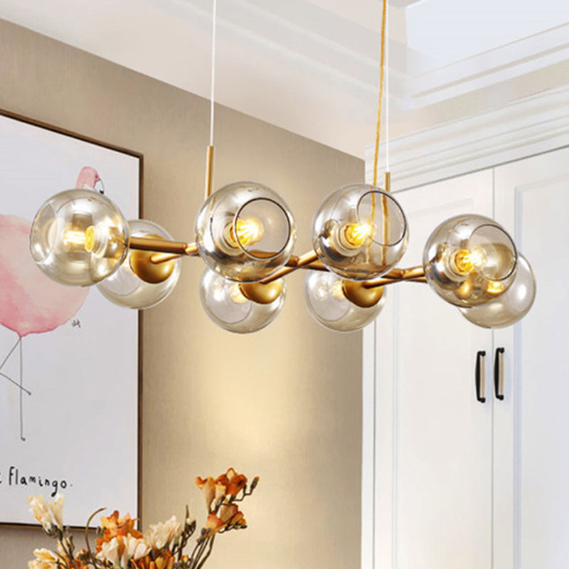 Radial Chandelier Light Post Modern Glass 8/12 Lights Black/Gold Ceiling Suspension Lamp 8 Gold Clearhalo 'Ceiling Lights' 'Chandeliers' 'Glass shade' 'Glass' 'Modern Chandeliers' 'Modern' Lighting' 239304