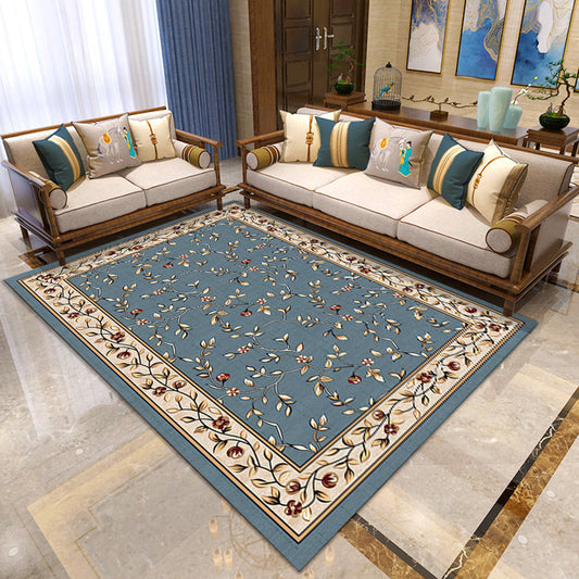 Asian Living Room Rug Multi Color Floral Printed Indoor Rug Polypropylene Pet Friendly Easy Care Area Carpet Dark Blue Clearhalo 'Area Rug' 'Rug' 2393057