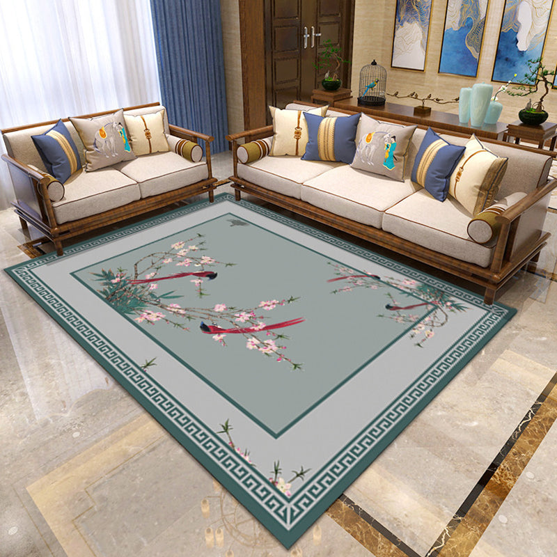 Asian Living Room Rug Multi Color Floral Printed Indoor Rug Polypropylene Pet Friendly Easy Care Area Carpet Green Clearhalo 'Area Rug' 'Rug' 2393058