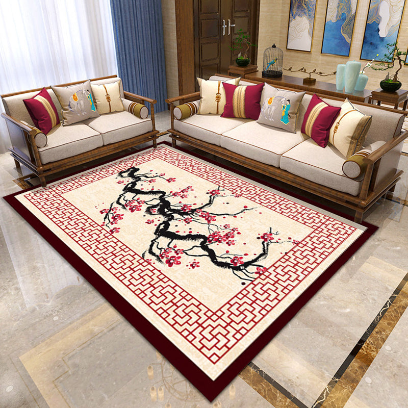 Asian Living Room Rug Multi Color Floral Printed Indoor Rug Polypropylene Pet Friendly Easy Care Area Carpet Pink Clearhalo 'Area Rug' 'Rug' 2393059