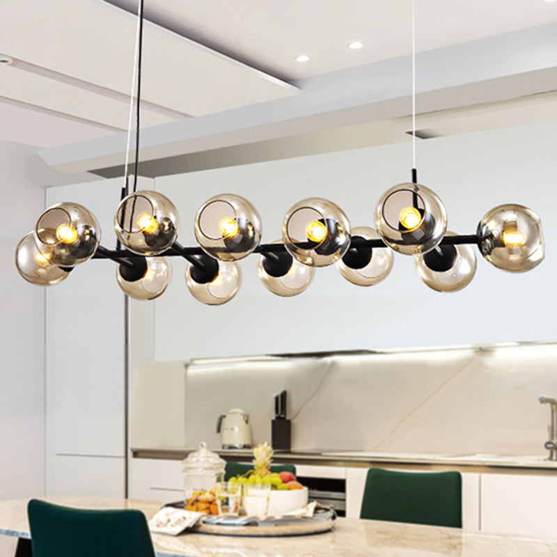 Radial Chandelier Light Post Modern Glass 8/12 Lights Black/Gold Ceiling Suspension Lamp 12 Black Clearhalo 'Ceiling Lights' 'Chandeliers' 'Glass shade' 'Glass' 'Modern Chandeliers' 'Modern' Lighting' 239306