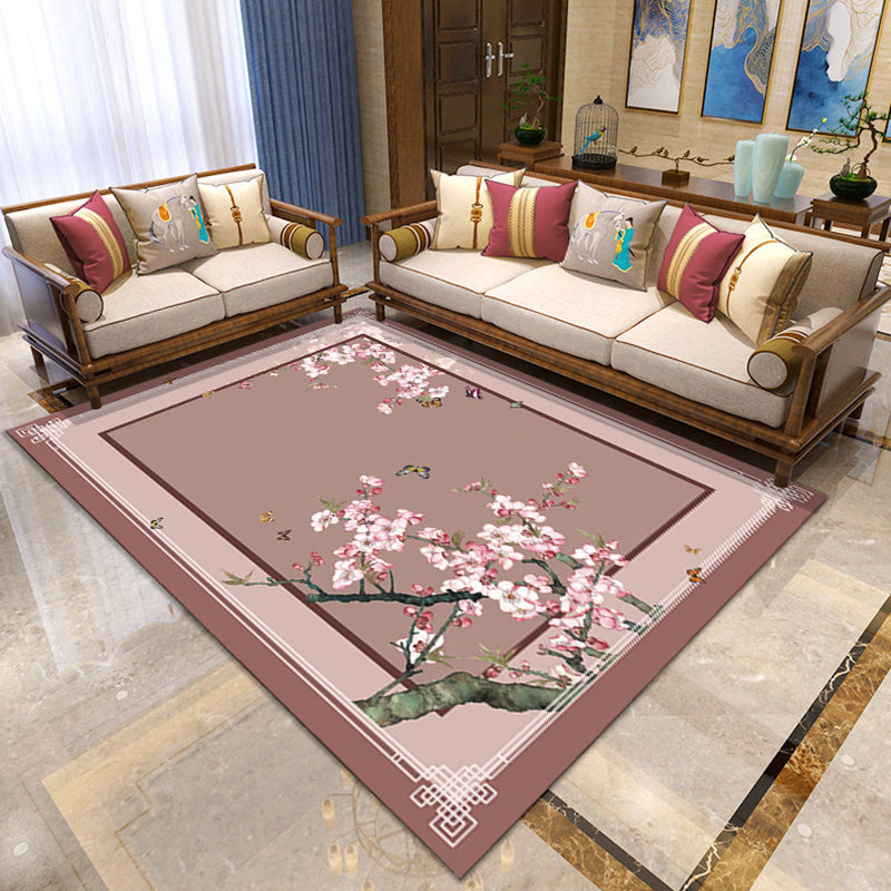 Asian Living Room Rug Multi Color Floral Printed Indoor Rug Polypropylene Pet Friendly Easy Care Area Carpet Rose Pink Clearhalo 'Area Rug' 'Rug' 2393061