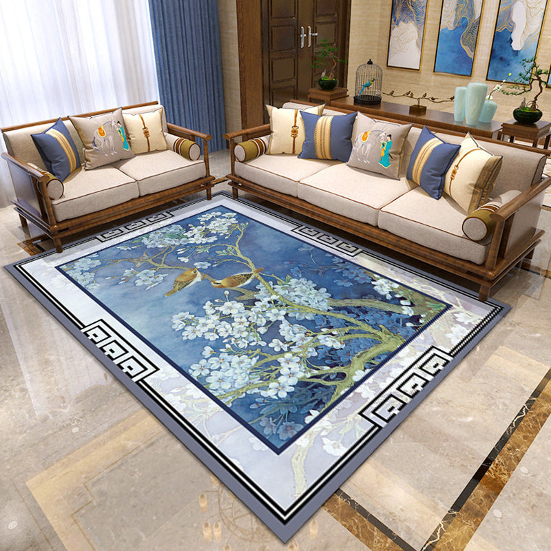 Asian Living Room Rug Multi Color Floral Printed Indoor Rug Polypropylene Pet Friendly Easy Care Area Carpet Sky Blue Clearhalo 'Area Rug' 'Rug' 2393063