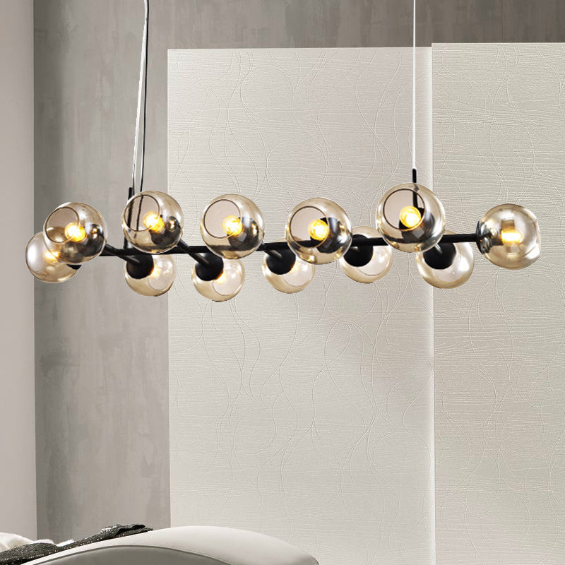 Radial Chandelier Light Post Modern Glass 8/12 Lights Black/Gold Ceiling Suspension Lamp Clearhalo 'Ceiling Lights' 'Chandeliers' 'Glass shade' 'Glass' 'Modern Chandeliers' 'Modern' Lighting' 239307