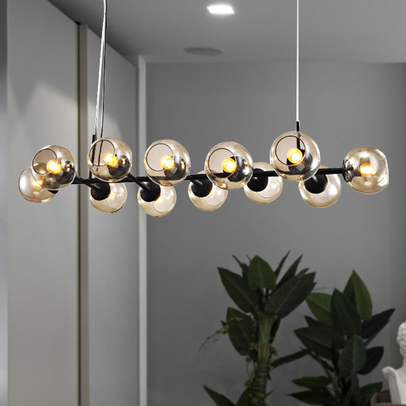 Radial Chandelier Light Post Modern Glass 8/12 Lights Black/Gold Ceiling Suspension Lamp Clearhalo 'Ceiling Lights' 'Chandeliers' 'Glass shade' 'Glass' 'Modern Chandeliers' 'Modern' Lighting' 239308