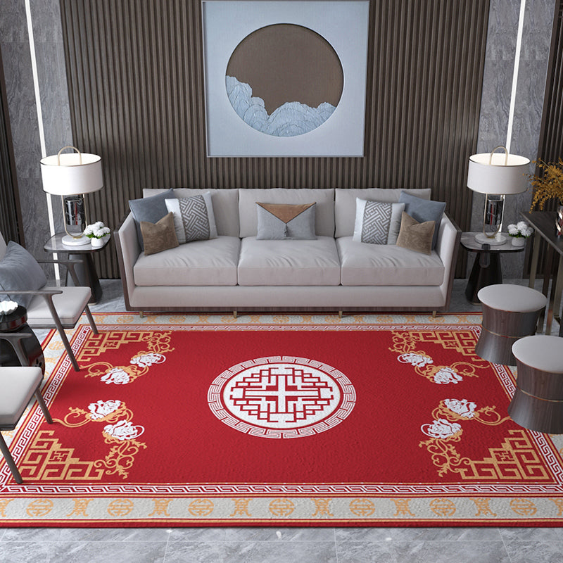 Asian Living Room Rug Multicolored Chinese Printed Rug Polyster Anti-Slip Backing Pet Friendly Indoor Rug Orange Red Clearhalo 'Area Rug' 'Rug' 2393133