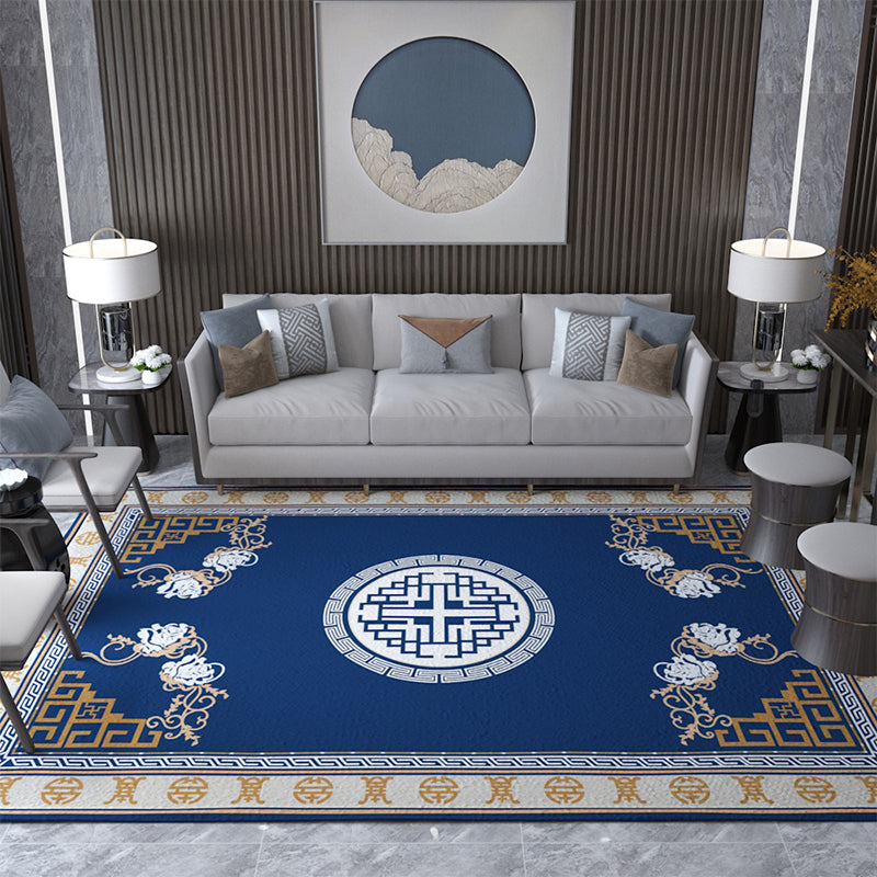 Asian Living Room Rug Multicolored Chinese Printed Rug Polyster Anti-Slip Backing Pet Friendly Indoor Rug Ocean Blue Clearhalo 'Area Rug' 'Rug' 2393135