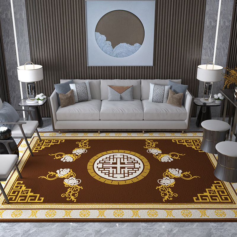 Asian Living Room Rug Multicolored Chinese Printed Rug Polyster Anti-Slip Backing Pet Friendly Indoor Rug Brown Clearhalo 'Area Rug' 'Rug' 2393136