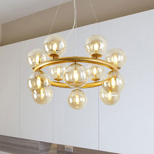 Post Modern Style 12 Bulbs Chandelier Gold Globe Suspension Light with Clear Glass Shade Clearhalo 'Ceiling Lights' 'Chandeliers' 'Glass shade' 'Glass' 'Modern Chandeliers' 'Modern' Lighting' 239314