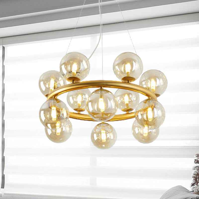 Post Modern Style 12 Bulbs Chandelier Gold Globe Suspension Light with Clear Glass Shade Clearhalo 'Ceiling Lights' 'Chandeliers' 'Glass shade' 'Glass' 'Modern Chandeliers' 'Modern' Lighting' 239315