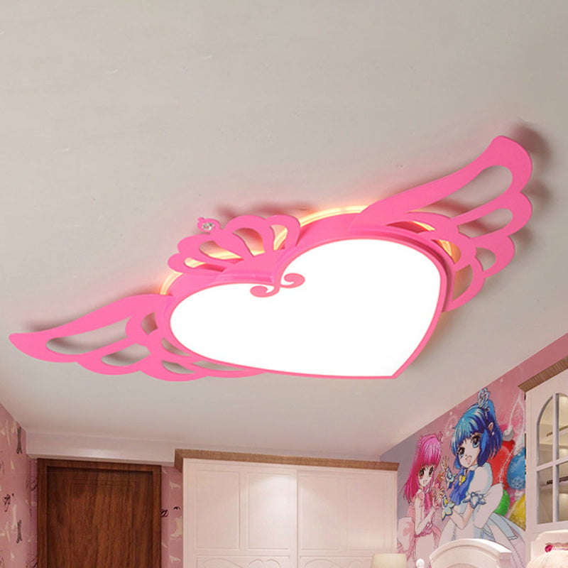 Cartoon Heart Ceiling Fixture with Wing Metal Flush Ceiling Light for Kid Bedroom Pink Clearhalo 'Ceiling Lights' 'Close To Ceiling Lights' 'Close to ceiling' 'Flush mount' Lighting' 239330