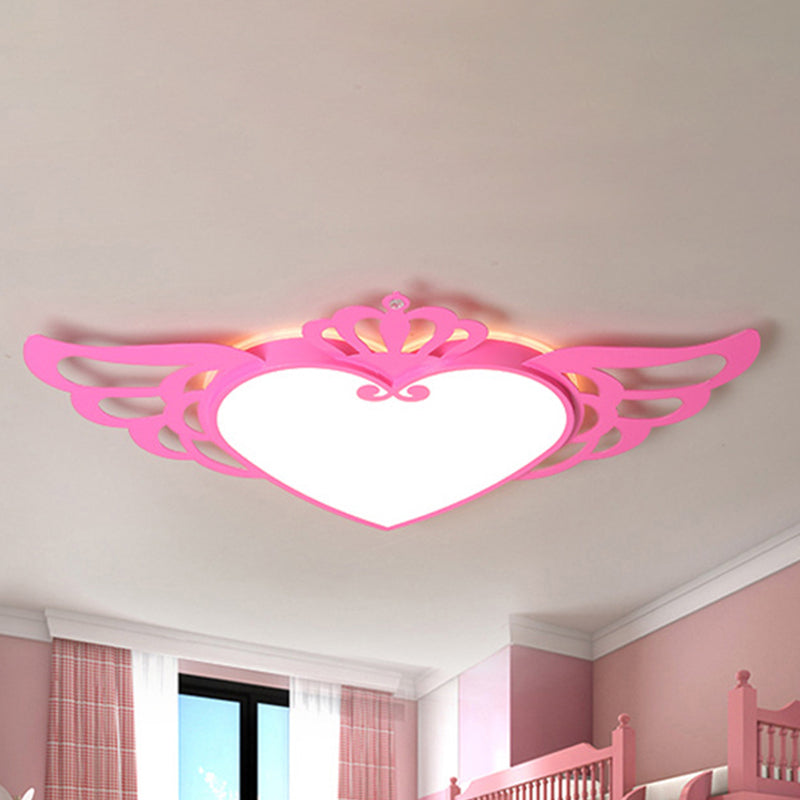 Cartoon Heart Ceiling Fixture with Wing Metal Flush Ceiling Light for Kid Bedroom Clearhalo 'Ceiling Lights' 'Close To Ceiling Lights' 'Close to ceiling' 'Flush mount' Lighting' 239331