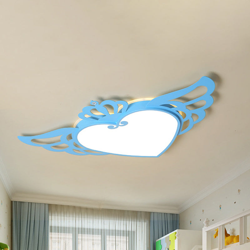 Cartoon Heart Ceiling Fixture with Wing Metal Flush Ceiling Light for Kid Bedroom Blue Clearhalo 'Ceiling Lights' 'Close To Ceiling Lights' 'Close to ceiling' 'Flush mount' Lighting' 239334