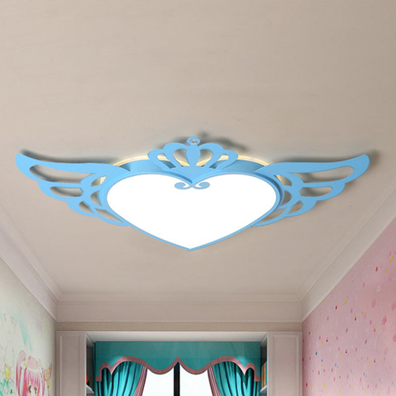 Cartoon Heart Ceiling Fixture with Wing Metal Flush Ceiling Light for Kid Bedroom Clearhalo 'Ceiling Lights' 'Close To Ceiling Lights' 'Close to ceiling' 'Flush mount' Lighting' 239335