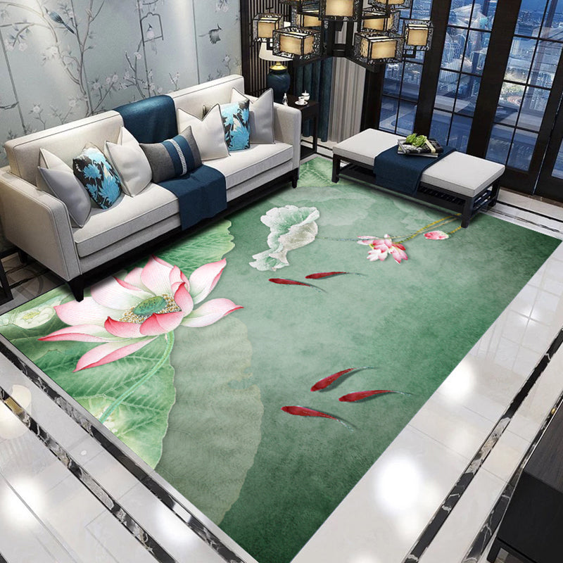 Vintage Living Room Rug Multi-Color Flower Printed Indoor Rug Polyster Anti-Slip Backing Pet Friendly Carpet Lake Green Clearhalo 'Area Rug' 'Rug' 2393406