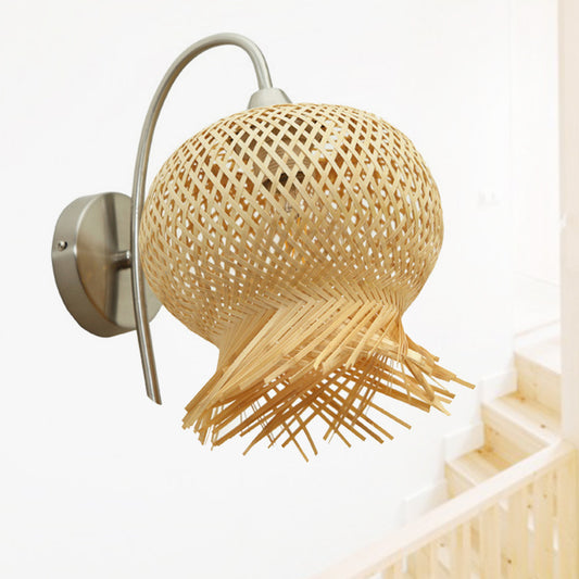 Handcrafted Wall Light Sconce Countryside Rattan 1 Light Beige Wall Mounted Lamp for Bedroom, Down/Up Clearhalo 'Modern wall lights' 'Modern' 'Wall Lamps & Sconces' 'Wall Lights' Lighting' 239353