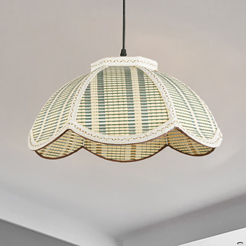 Flower Shaped Hanging Light Fixture Chinese Bamboo 1 Light Brown/Beige Pendant Lamp for Bedroom Balcony Clearhalo 'Ceiling Lights' 'Pendant Lights' 'Pendants' Lighting' 239381