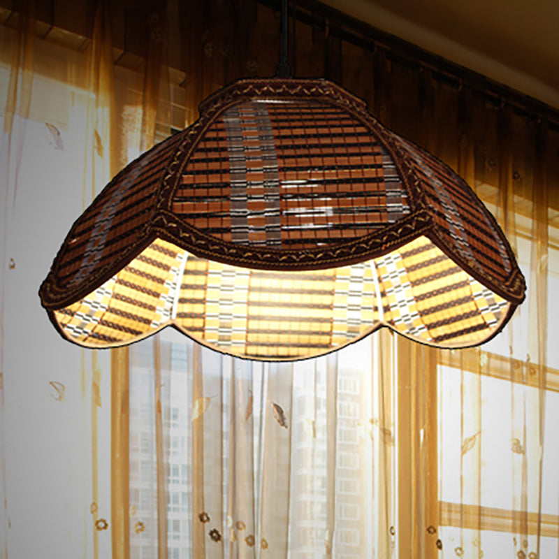 Flower Shaped Hanging Light Fixture Chinese Bamboo 1 Light Brown/Beige Pendant Lamp for Bedroom Balcony Clearhalo 'Ceiling Lights' 'Pendant Lights' 'Pendants' Lighting' 239384