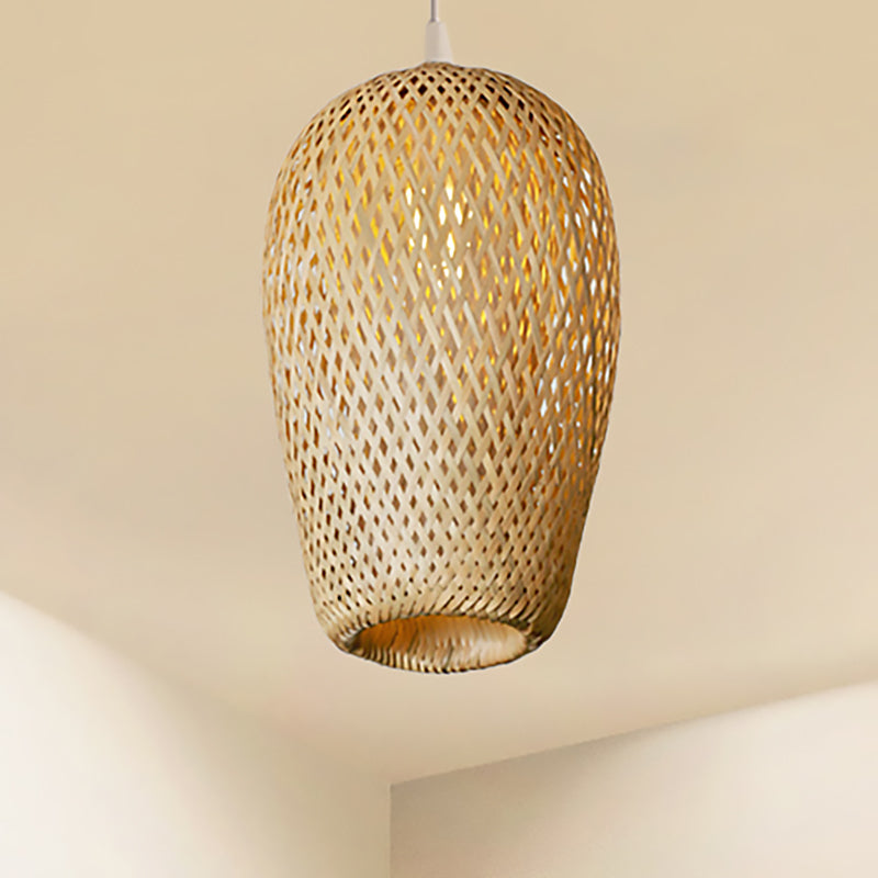 Lodge Style Woven Shade Pendant Lamp Bamboo 1-Light Kitchen Suspension Lighting in Yellow, 9"/10" Wide Clearhalo 'Ceiling Lights' 'Pendant Lights' 'Pendants' Lighting' 239388