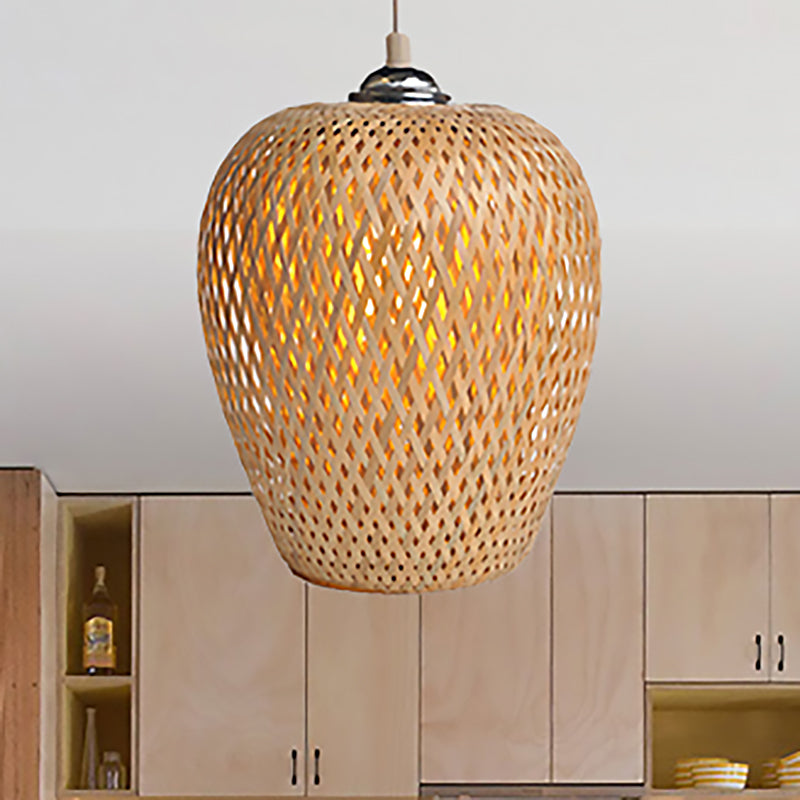 Lodge Style Woven Shade Pendant Lamp Bamboo 1-Light Kitchen Suspension Lighting in Yellow, 9"/10" Wide Clearhalo 'Ceiling Lights' 'Pendant Lights' 'Pendants' Lighting' 239389