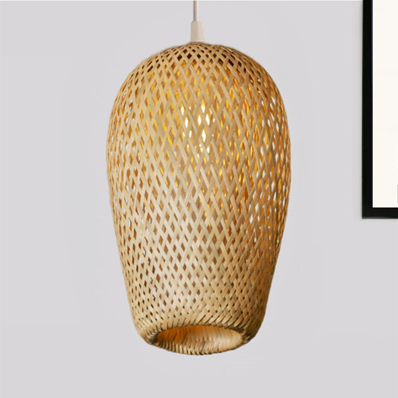 Lodge Style Woven Shade Pendant Lamp Bamboo 1-Light Kitchen Suspension Lighting in Yellow, 9"/10" Wide Clearhalo 'Ceiling Lights' 'Pendant Lights' 'Pendants' Lighting' 239390