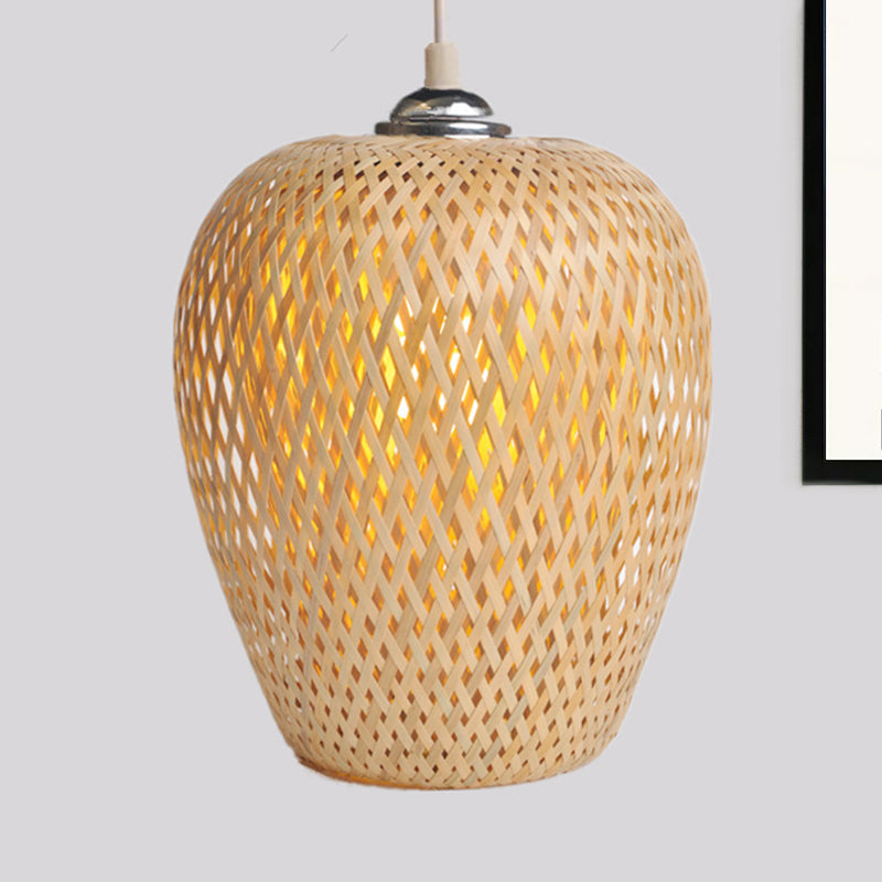 Lodge Style Woven Shade Pendant Lamp Bamboo 1-Light Kitchen Suspension Lighting in Yellow, 9"/10" Wide Clearhalo 'Ceiling Lights' 'Pendant Lights' 'Pendants' Lighting' 239391