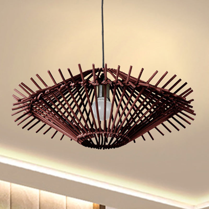 Beige/Brown Disc Pendant Light Rustic Single Bulb Bamboo Hanging Light Fixture for Restaurant Living Room Brown Clearhalo 'Ceiling Lights' 'Pendant Lights' 'Pendants' Lighting' 239394_83fc5799-cba5-4ed3-9cd2-83c39291df85